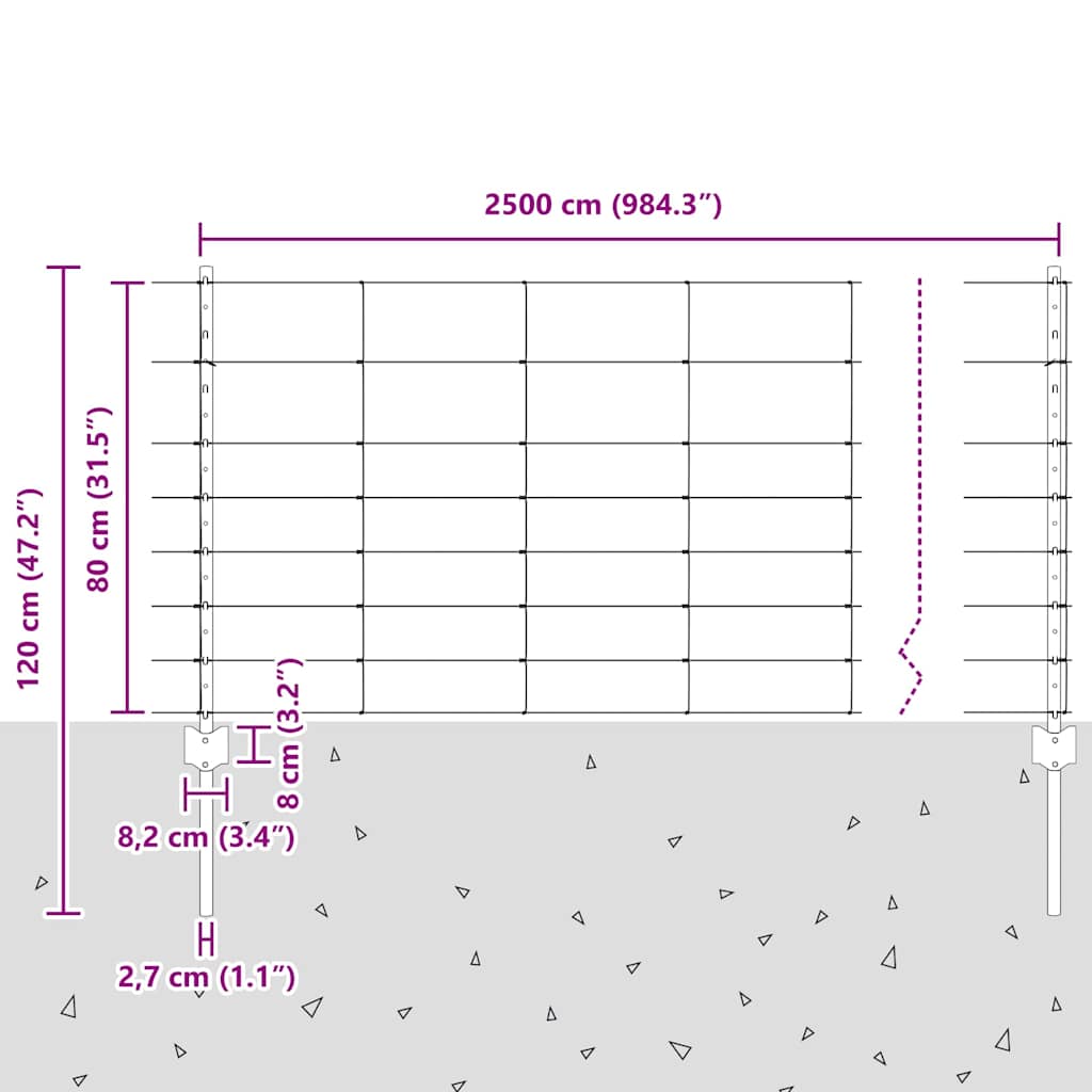 Zaun mit Pfosten Silber 0,8 x 25 m Stahl