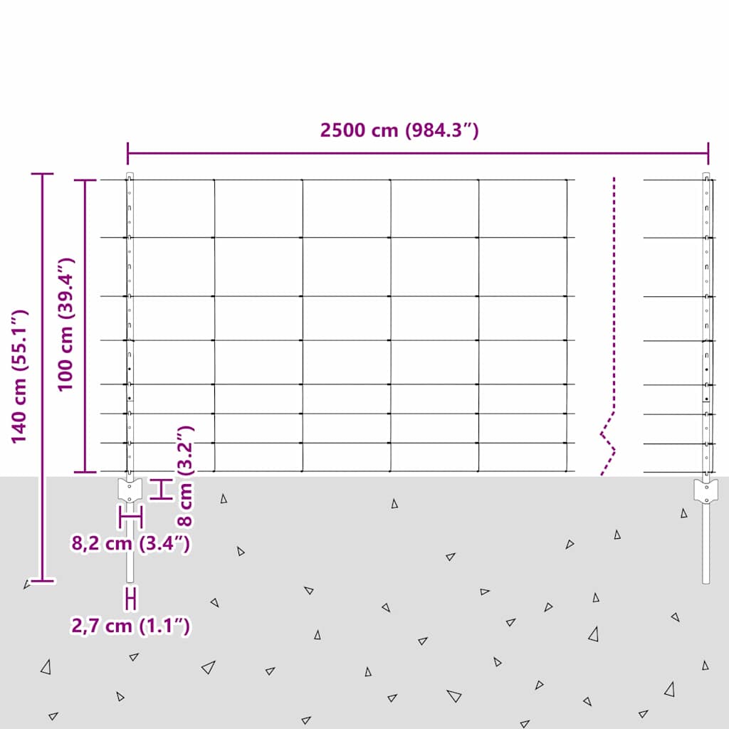 vidaXL Zaun mit Pfosten Silber 1 x 25 m Stahl