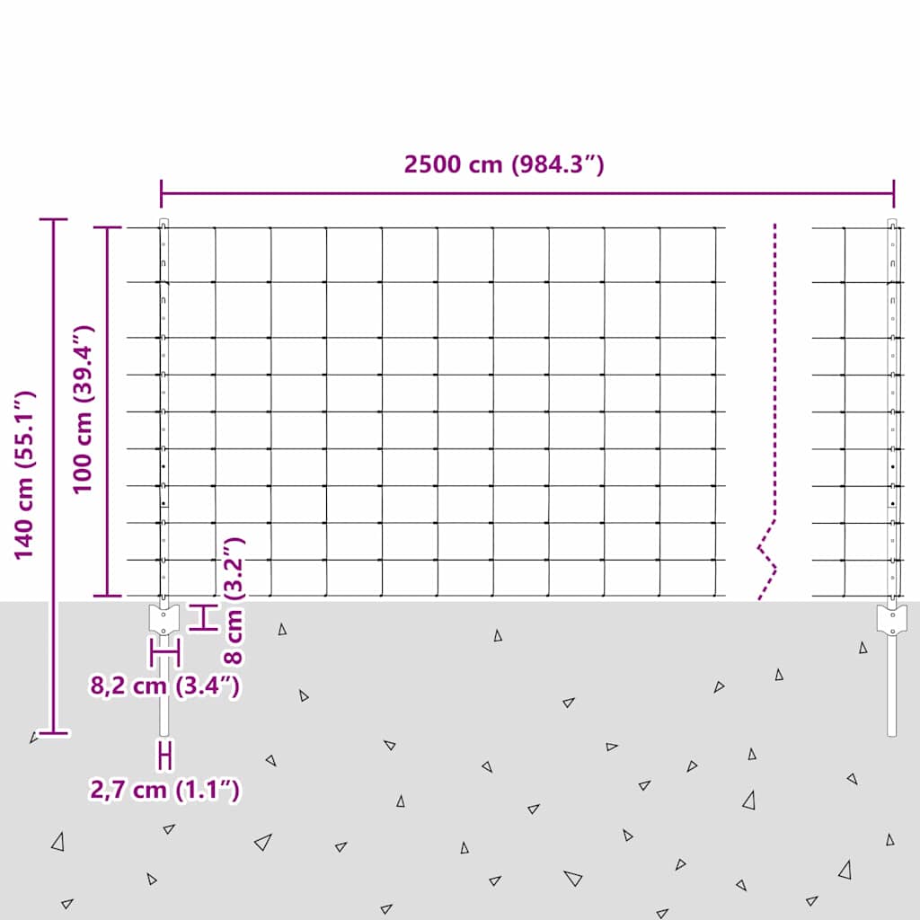 vidaXL Zaun mit Pfosten Silber 1 x 25 m Stahl
