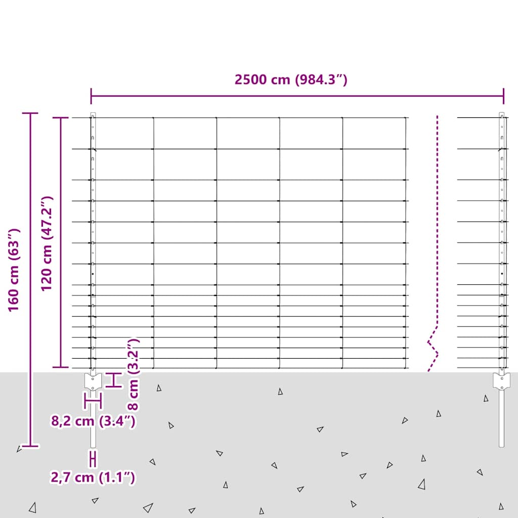 vidaXL Zaun mit Pfosten Silber 1,2 x 25 m Stahl