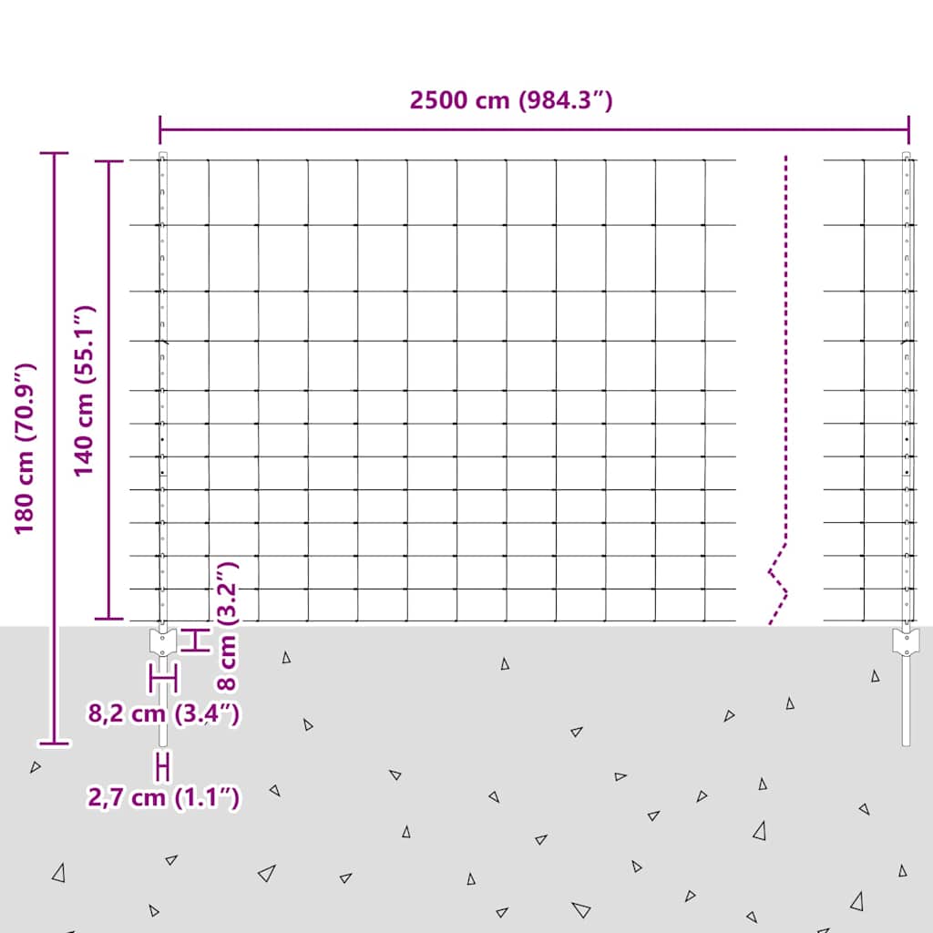 vidaXL Zaun mit Pfosten Silber 1,4 x 25 m Stahl