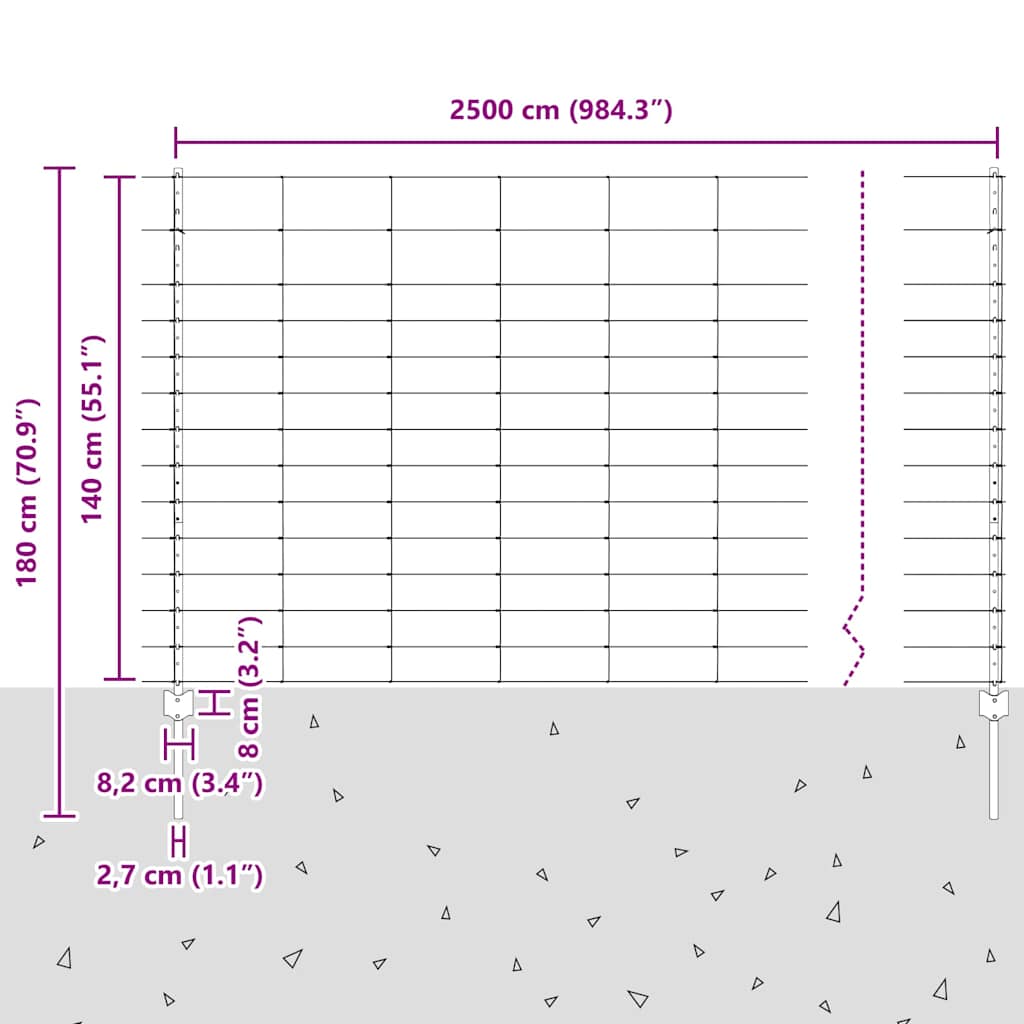 vidaXL Zaun mit Pfosten Silber 1,4 x 25 m Stahl