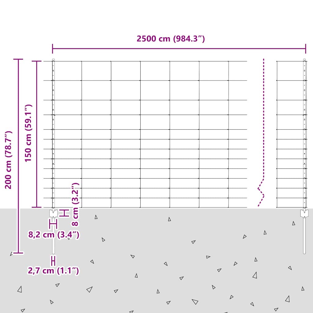 vidaXL Zaun mit Pfosten Silber 1,5 x 25 m Stahl