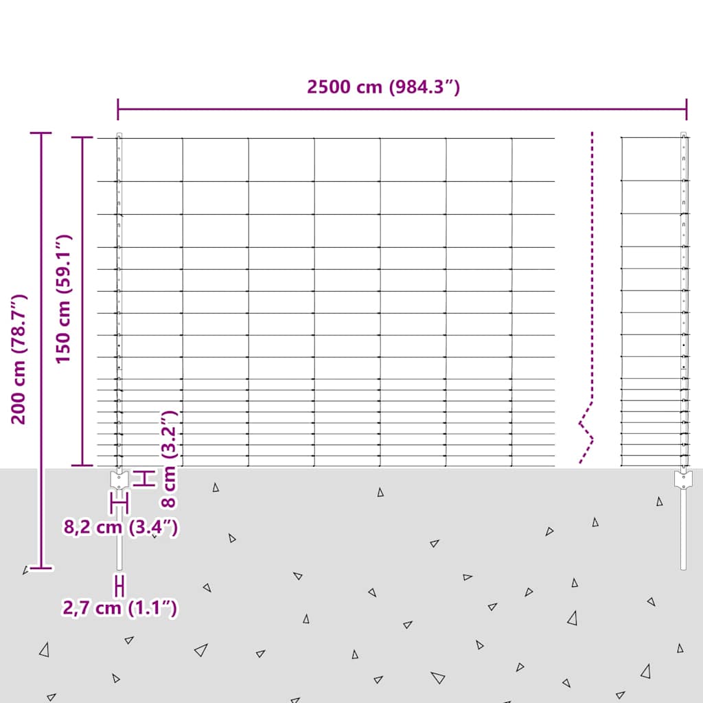 vidaXL Zaun mit Pfosten Silber 1,5 x 25 m Stahl