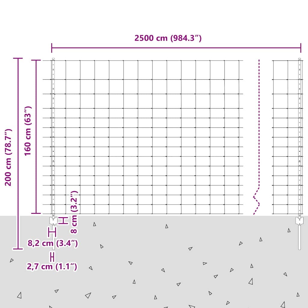 vidaXL Zaun mit Pfosten Silber 1.6 x 25 m Stahl
