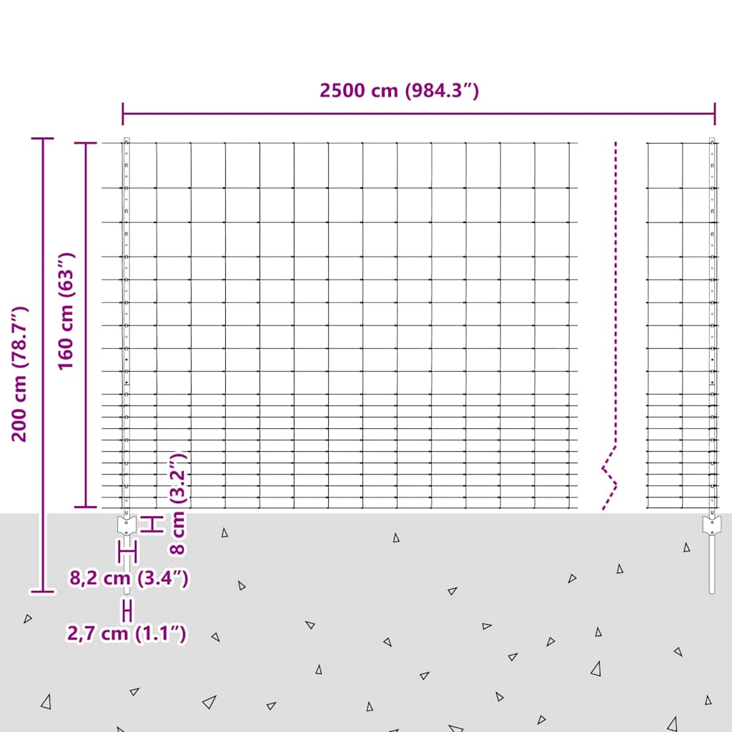 vidaXL Zaun mit Pfosten Silber 1.6 x 25 m Stahl