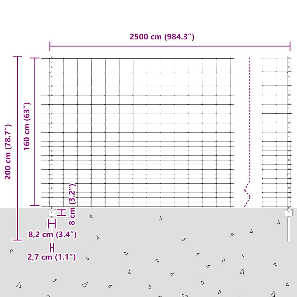 vidaXL Zaun mit Pfosten Silber 1.6 x 25 m Stahl