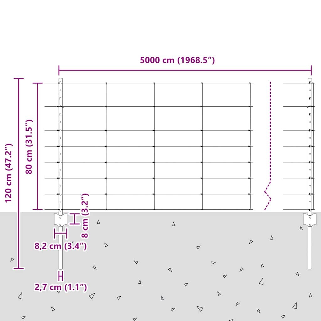Zaun mit Pfosten Silber 0,8 x 50 m Stahl