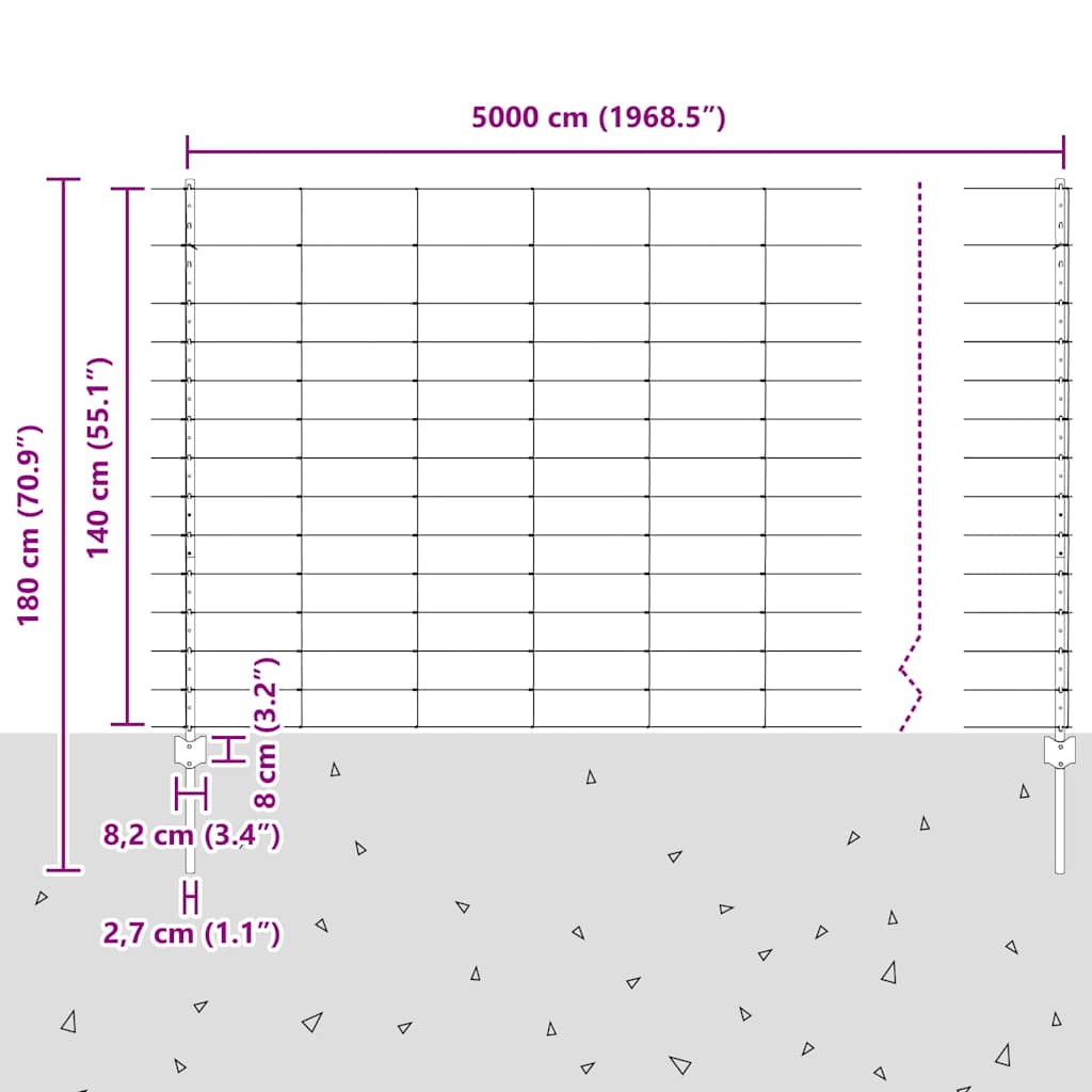 vidaXL Zaun mit Pfosten Silber 1,4 x 50 m Stahl