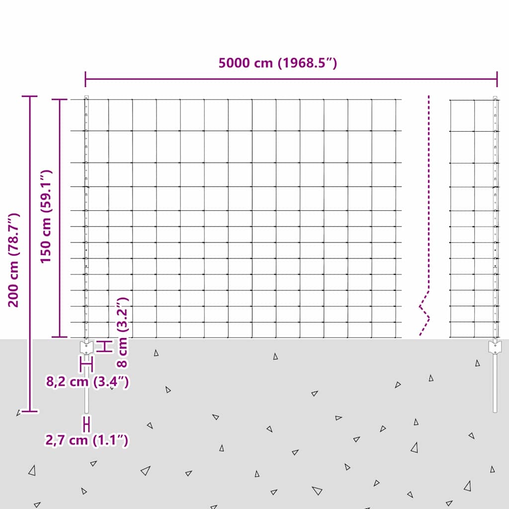 vidaXL Zaun mit Pfosten Silber 1,5 x 50 m Stahl