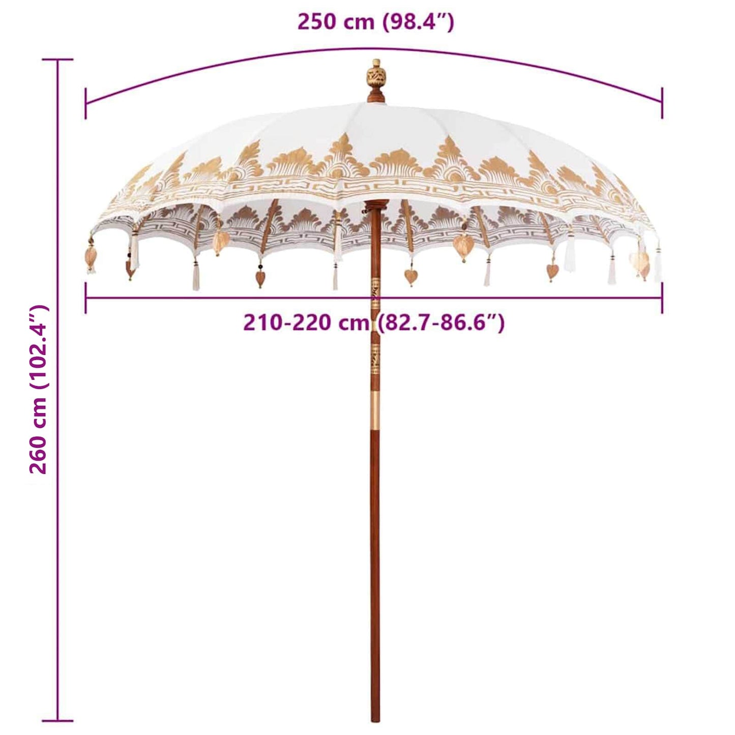 vidaXL Balinesischer Sonnenschirm Creme 215 x 215 x 260 cm