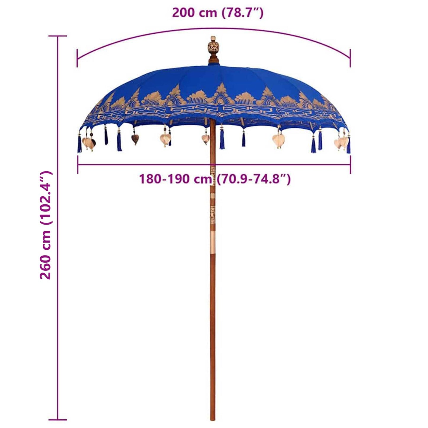 vidaXL Balinesischer Sonnenschirm Blau 185 x 185 x 260 cm