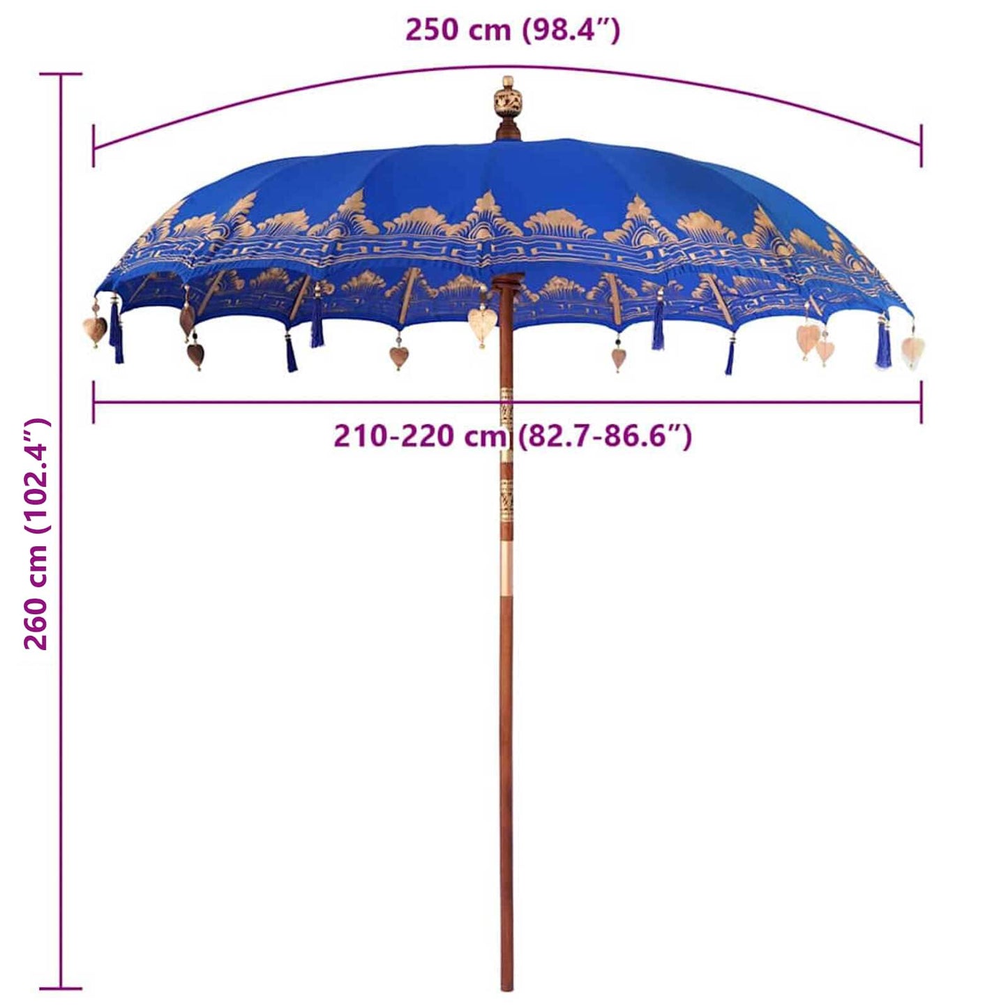 vidaXL Balinesischer Sonnenschirm Blau 215 x 215 x 260 cm