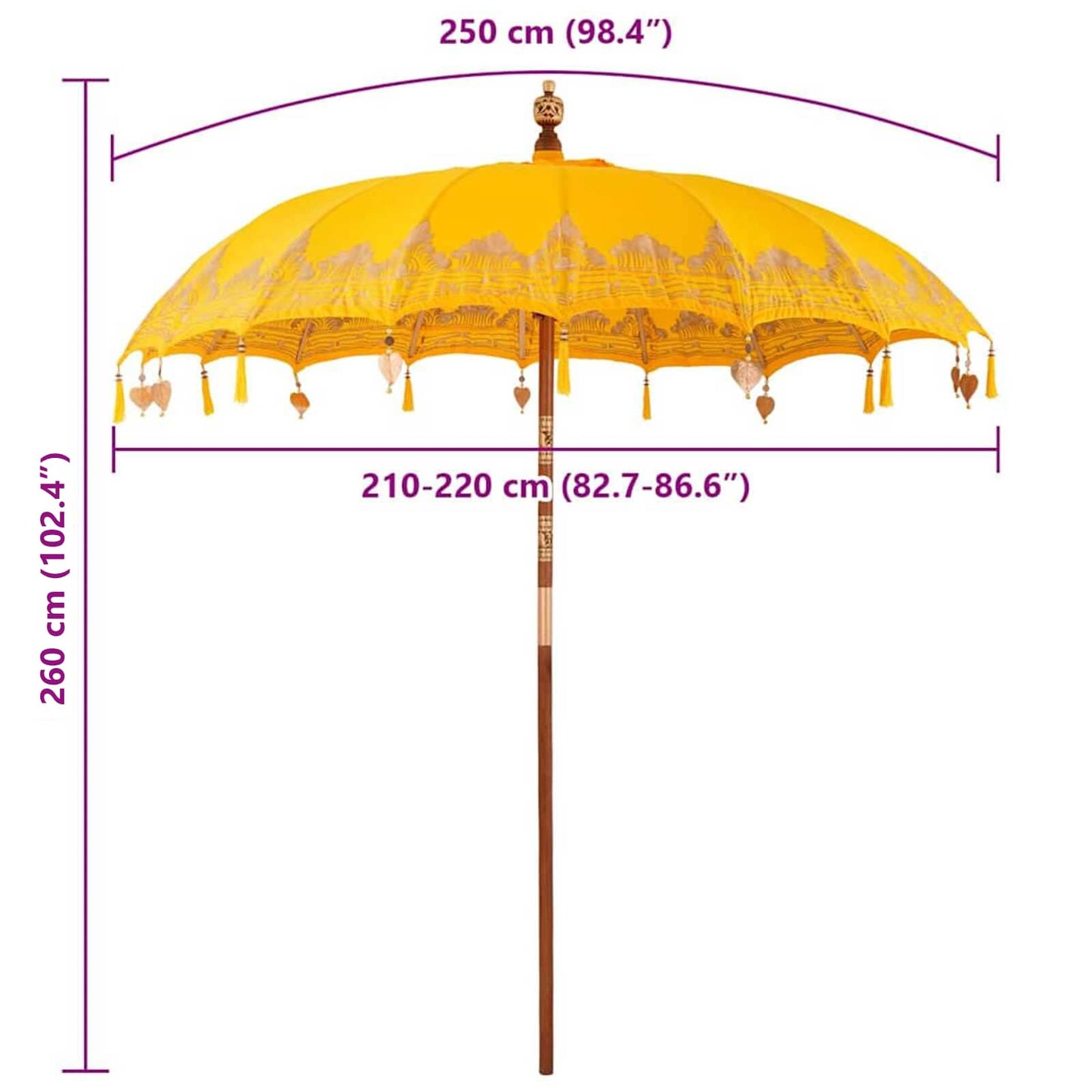 vidaXL Balinesischer Sonnenschirm Gelb 215 x 215 x 260 cm