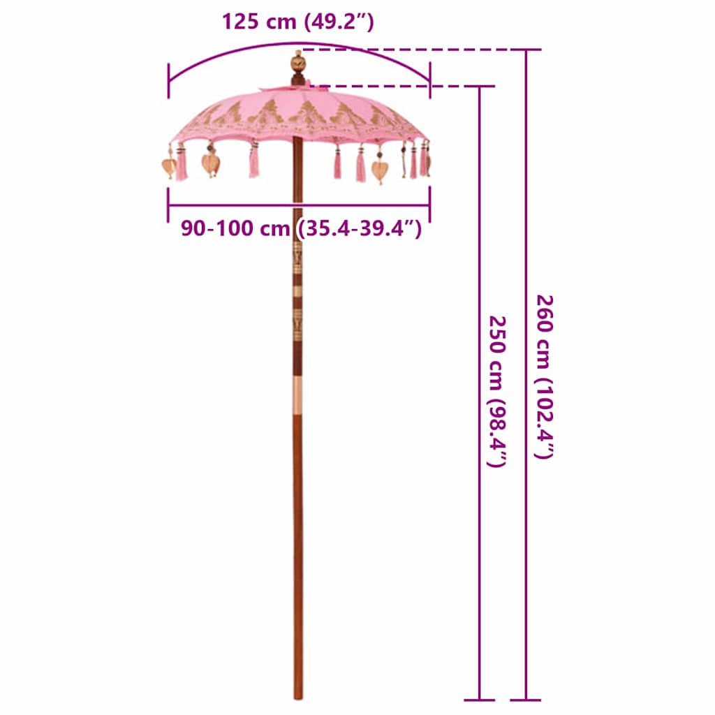 vidaXL Balinesischer Sonnenschirm Rosa 125 x 125 x 260 cm