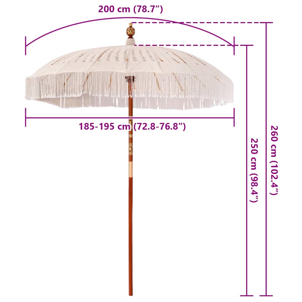 vidaXL Macrame Sonnenschirm Creme 190 x 190 x 260 cm