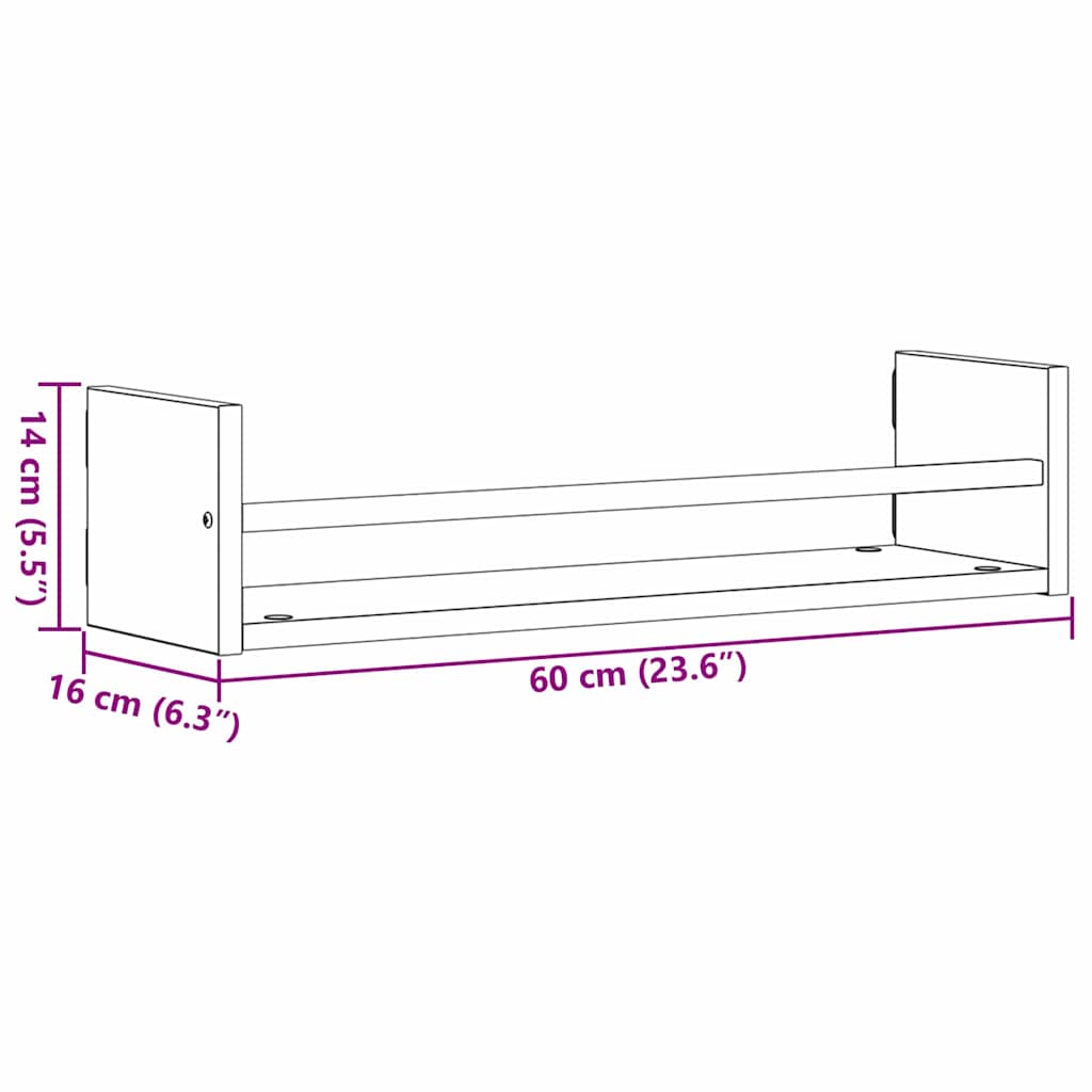 vidaXL Wandregal 2 pcs Schwarz Eichen-Optik 60 x 16 x 14 cm