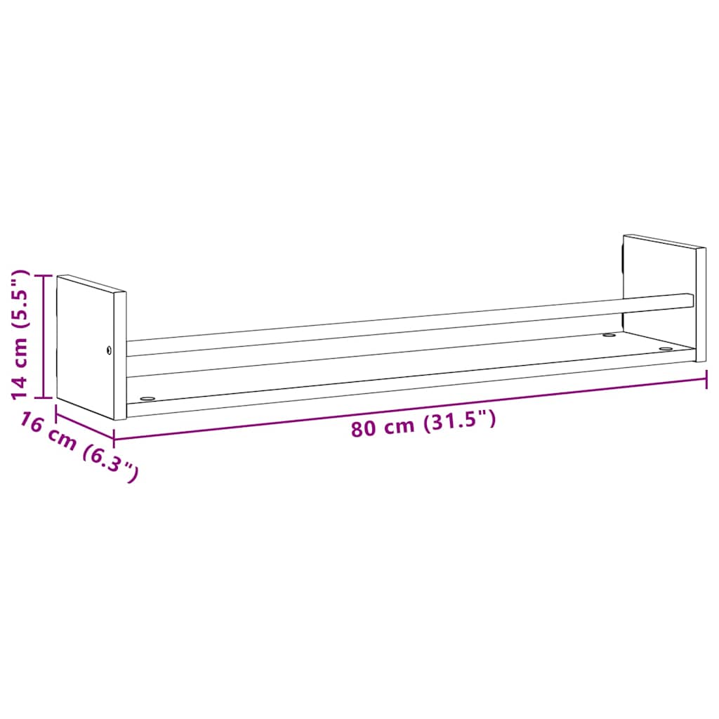 vidaXL Wandregal Wandmontiert 2 pcs Altholz 80 x 16 x 14 cm