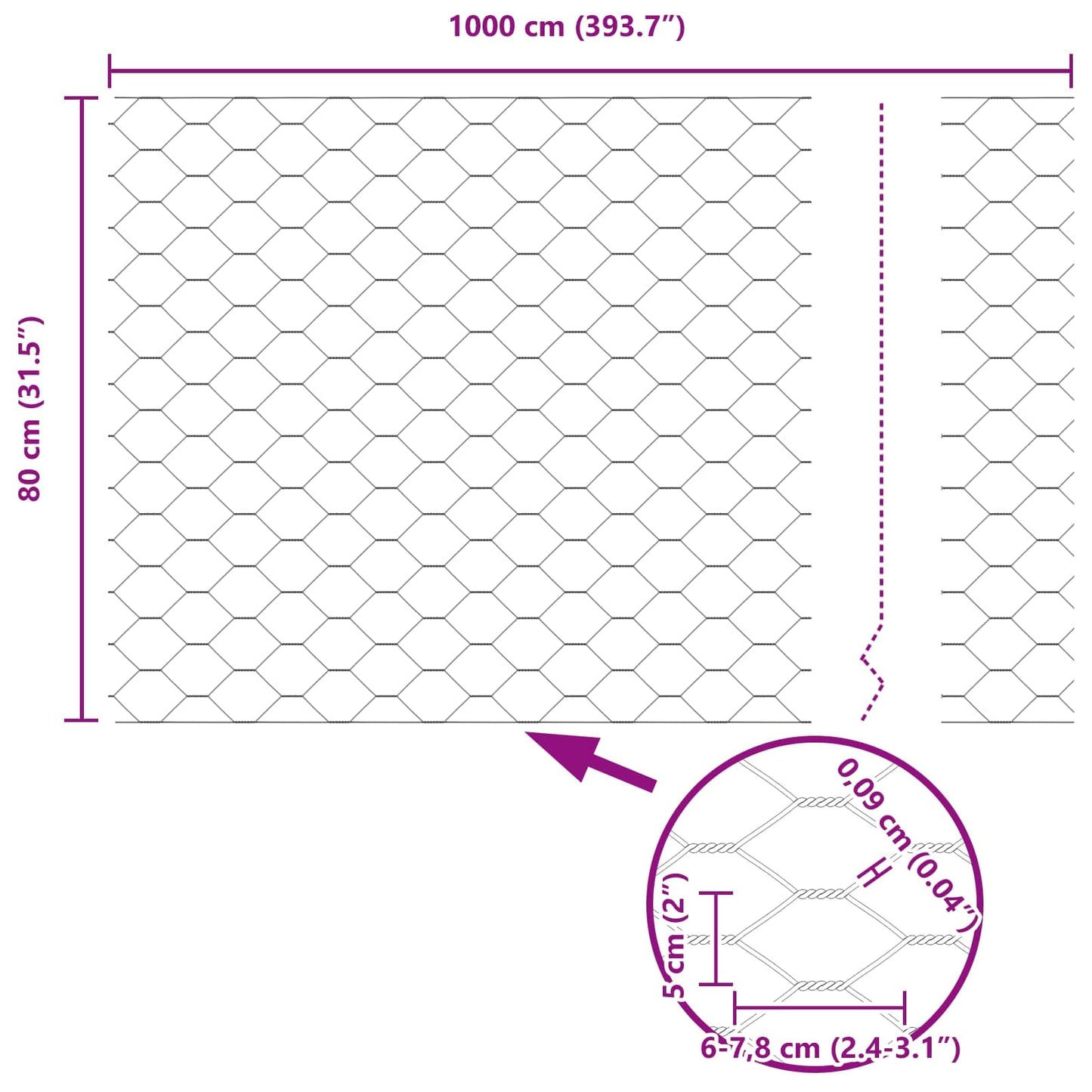 vidaXL Hexagonzaun Grün 0,8 x 10 m PVC