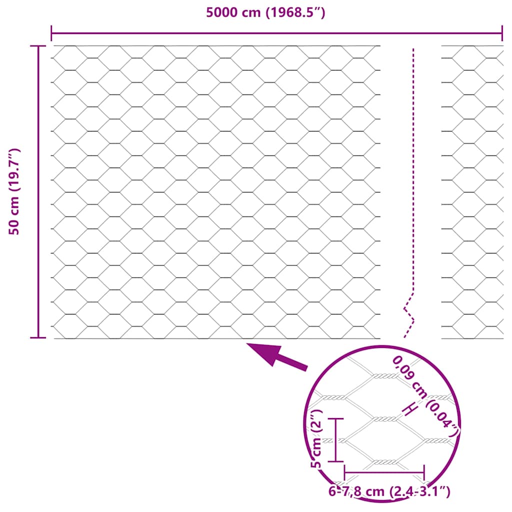 vidaXL Hexagonzaun Grau 0,5 x 50 m PVC
