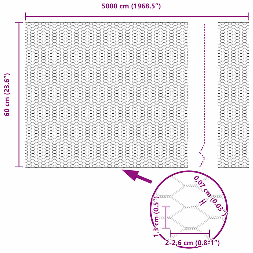 vidaXL Hexagonzaun Grau 0,6 x 50 m PVC