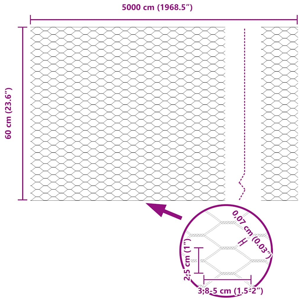 vidaXL Hexagonzaun Grau 0,6 x 50 m PVC
