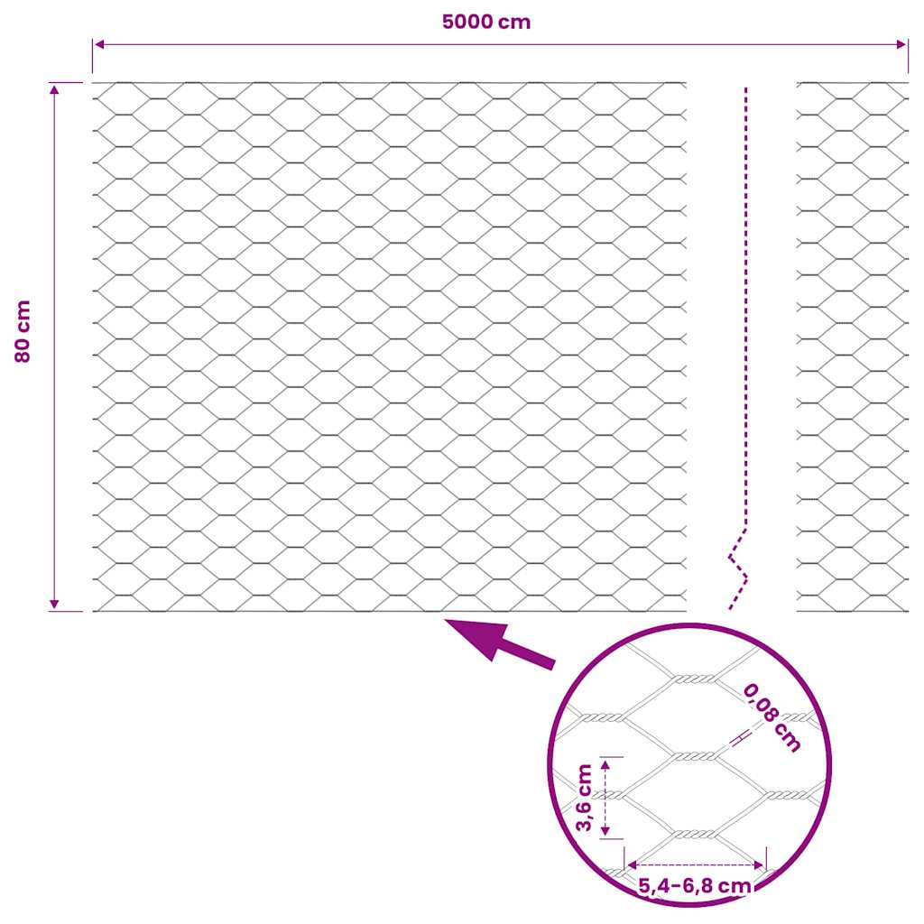 vidaXL Hexagonzaun Grau 0,8 x 50 m PVC