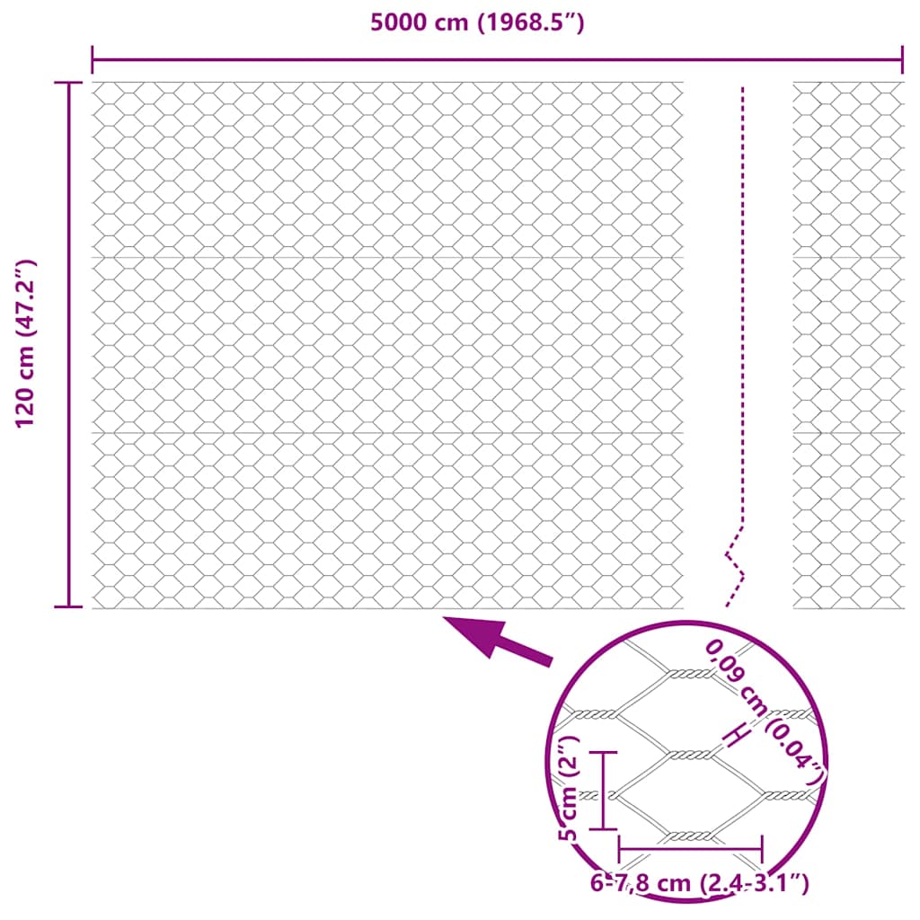 vidaXL Hexagonzaun Grau 1,2 x 50 m PVC