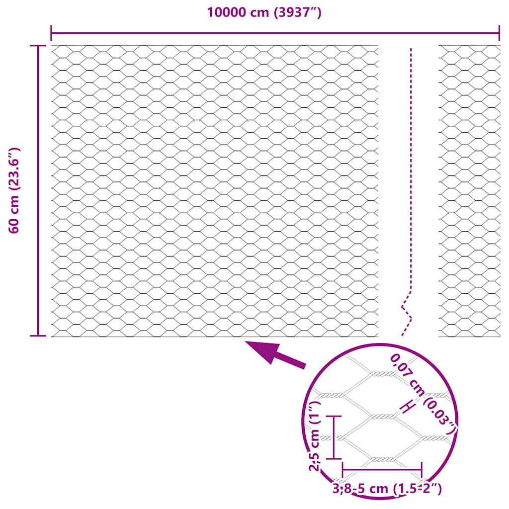vidaXL Hexagonzaun Grau 0,6 x 100 m PVC