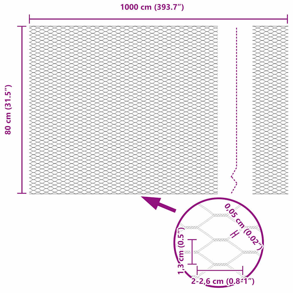 vidaXL Clôture hexagonale argentée 0,8 x 10 m, acier galvanisé