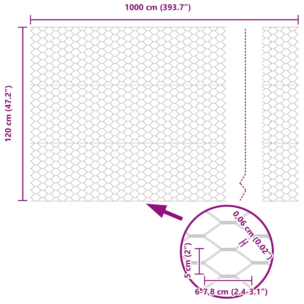 vidaXL Hexagonzaun Silber 1,2 x 10 m Verzinkter Stahl