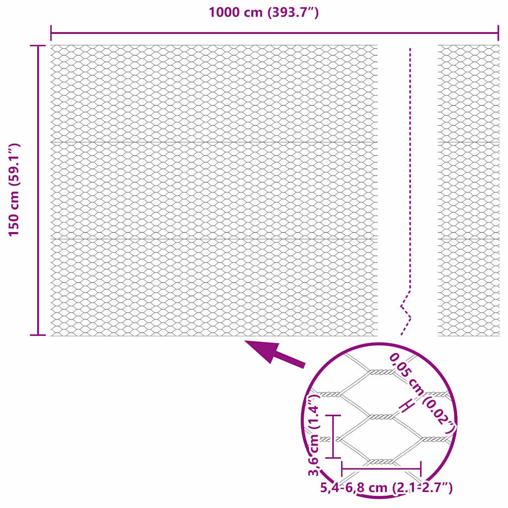 vidaXL Hexagonzaun Silber 1,5 x 10 m Verzinkter Stahl