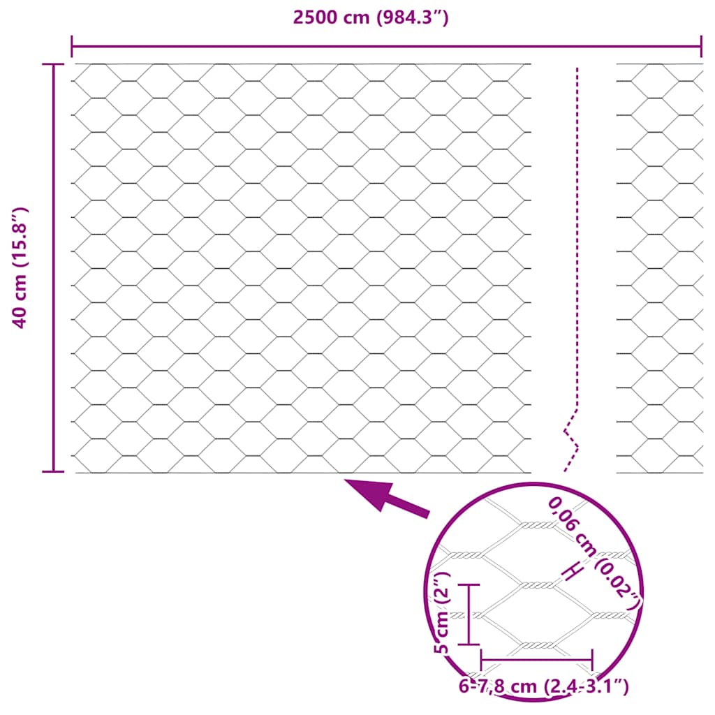 vidaXL Hexagonzaun Silber 0,4 x 25 m Verzinkter Stahl