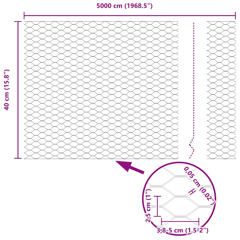 vidaXL Hexagonzaun Silber 0,4 x 50 m Verzinkter Stahl