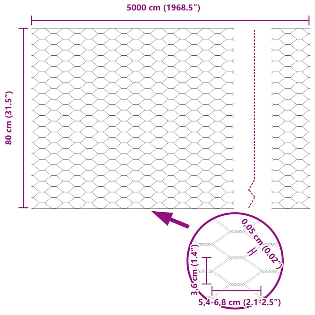 vidaXL Hexagonzaun Silber 0,8 x 50 m Verzinkter Stahl