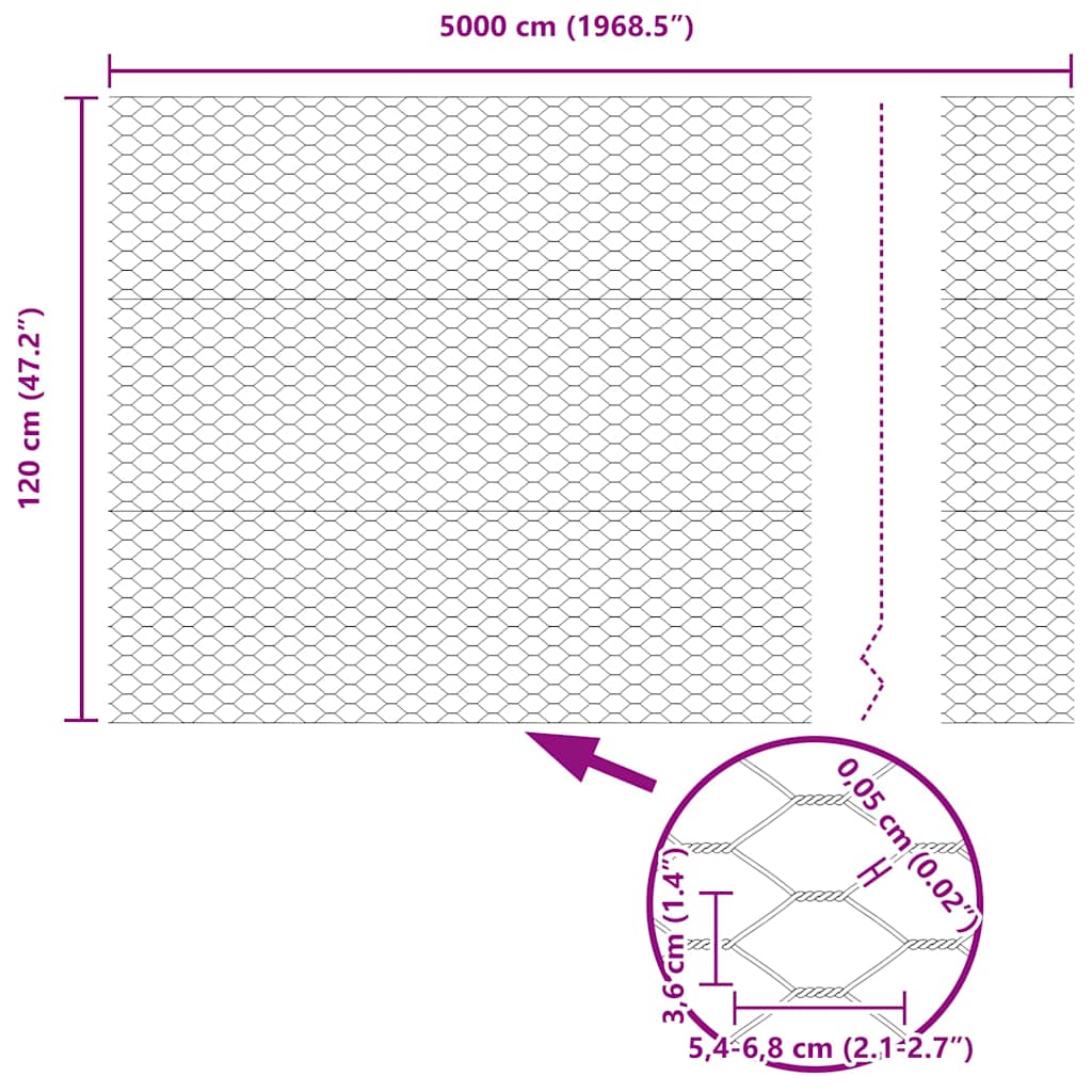 vidaXL Hexagonzaun Silber 1,2 x 50 m Verzinkter Stahl