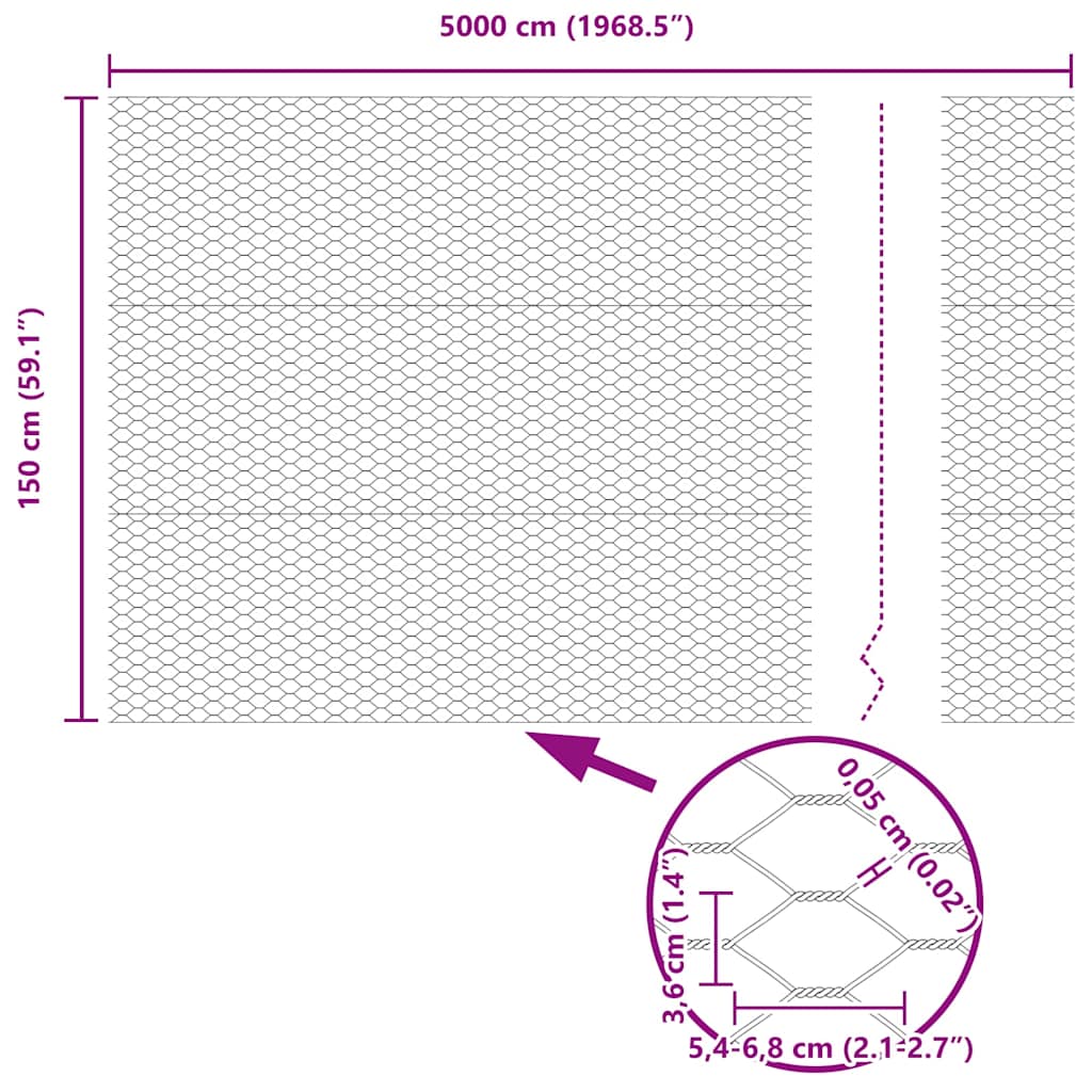 Hexagonzaun Silber 1,5 x 50 m Verzinkter Stahl