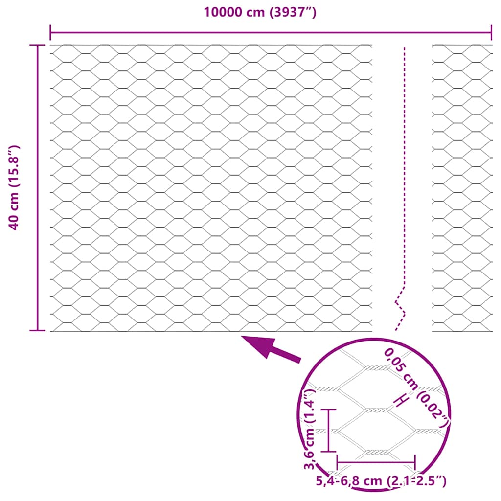 vidaXL Hexagonzaun Silber 0,4 x 100 m Verzinkter Stahl