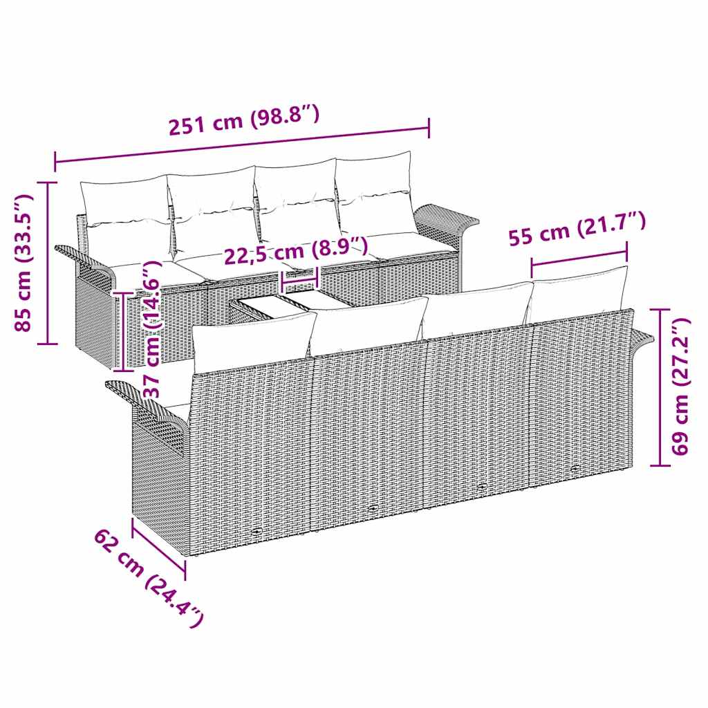 Gartensofa-set mit Kissen 9 pcs Beige Poly-Rattan