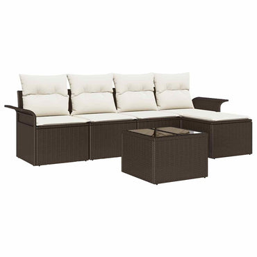 vidaXL Outdoor-Sofa mit Kissen 6 pcs Braun Poly-Rattan