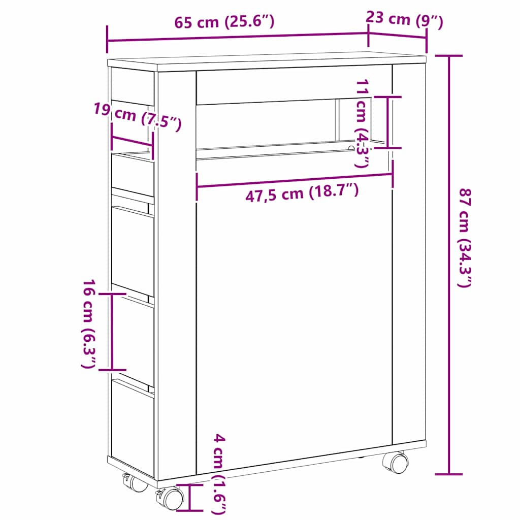 vidaXL Badezimmermöbel-Set Schwarz Eichen-Optik 65 x 23 x 87 cm