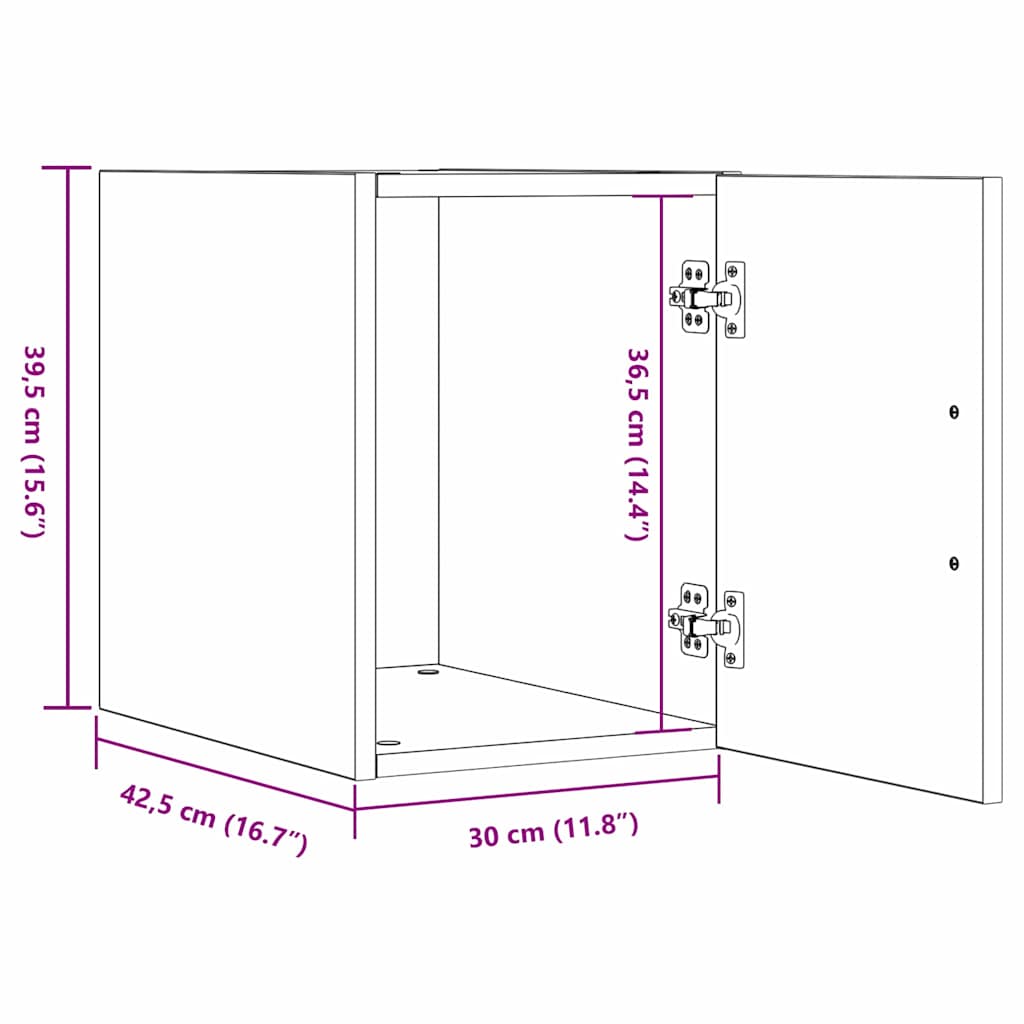 vidaXL Wandschrank Schwarz Eichen-Optik 30 x 42,5 x 39,5 cm