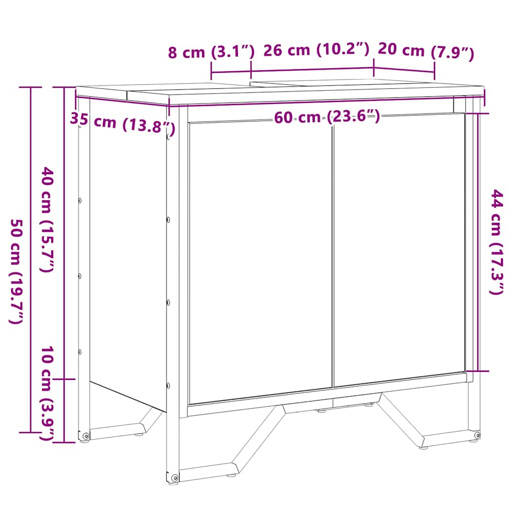 vidaXL Waschbeckenschrank Artisan-Eiche 60 x 35 x 60 cm Holzwerkstoff
