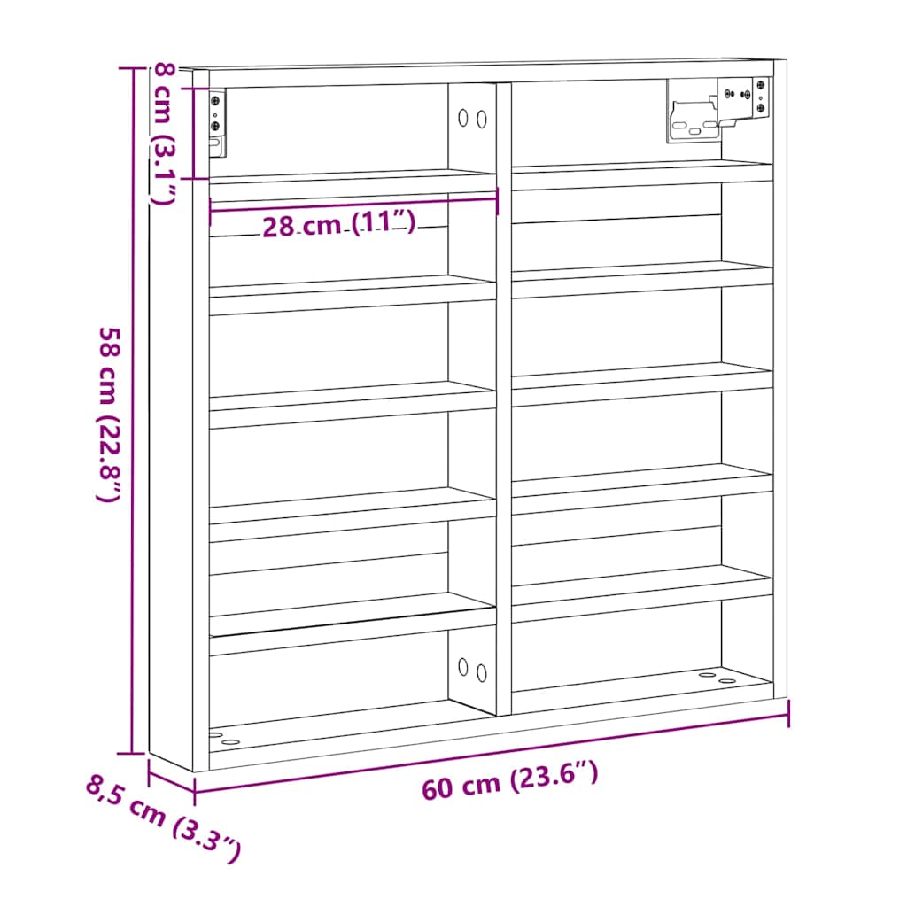 vidaXL Vitrine Schwarz Eichen-Optik 60 x 8,5 x 58 cm Holzwerkstoff