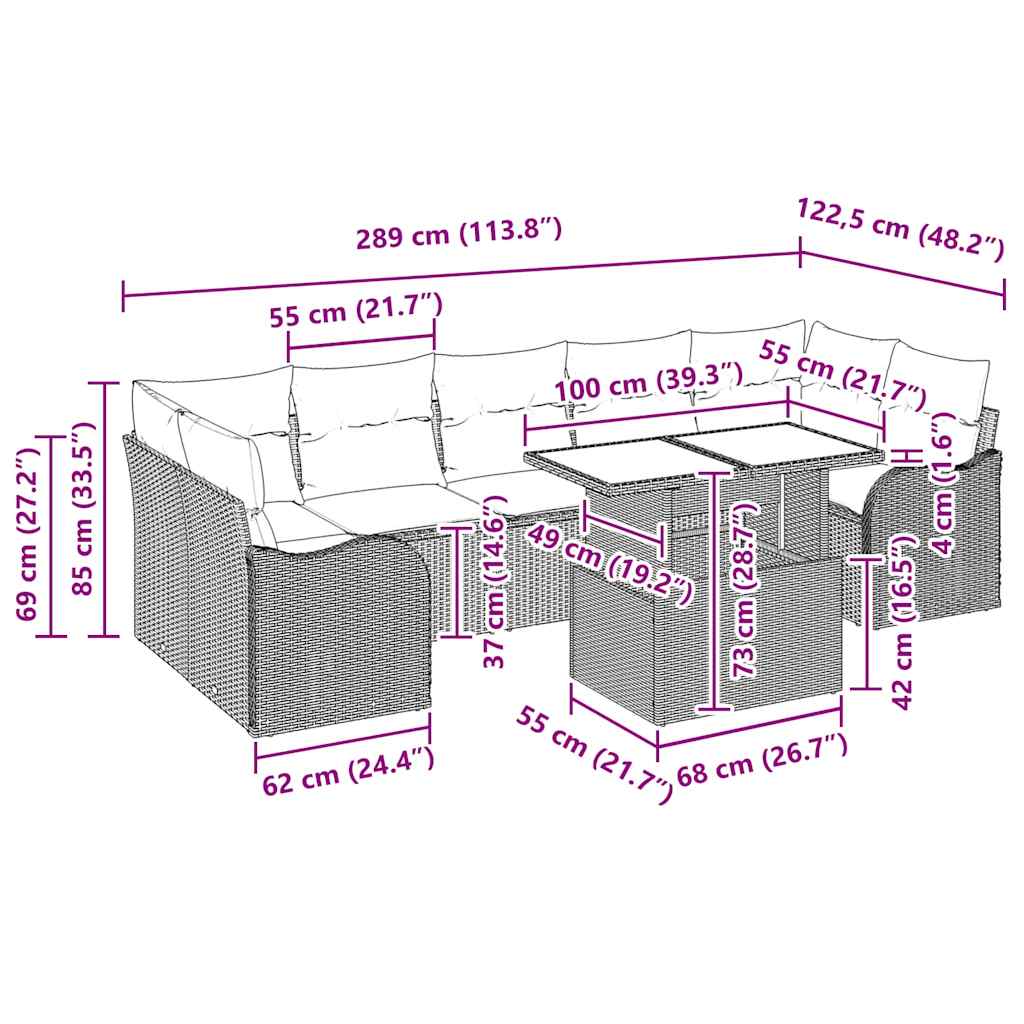 Gartensofa-set mit Kissen 8 pcs Braun und Creme Poly-Rattan
