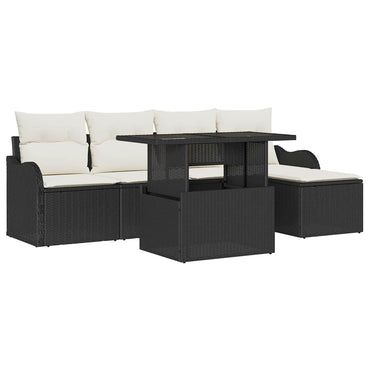 vidaXL Sitzgruppe für den Outdoor mit Kissen 6 pcs Schwarz Poly Rattan