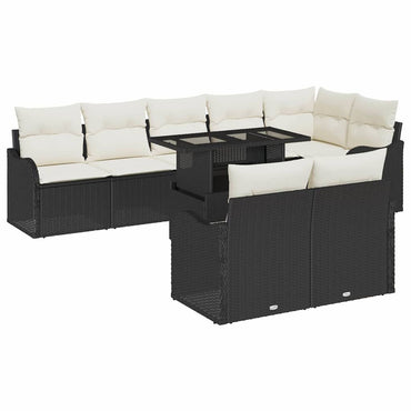 vidaXL Salon de jardin avec coussins 9 pcs Résine tressée noire