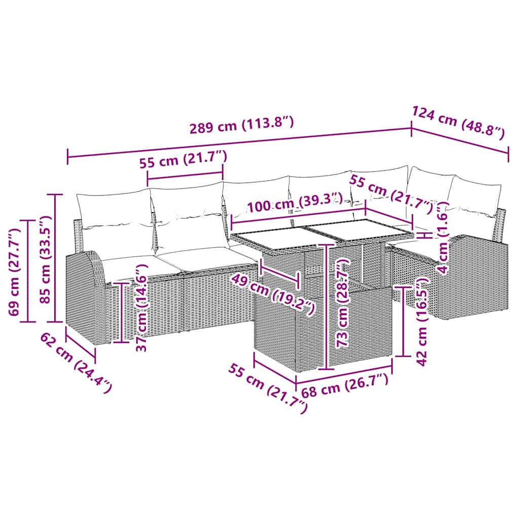 Garten-Sofa-Set mit Kissen 7 pcs Braun und Creme Poly-Rattan
