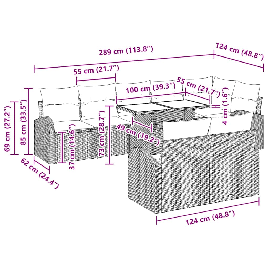Gartensofa-set mit Speicher 9 pcs Schwarz und Creme Poly-Rattan
