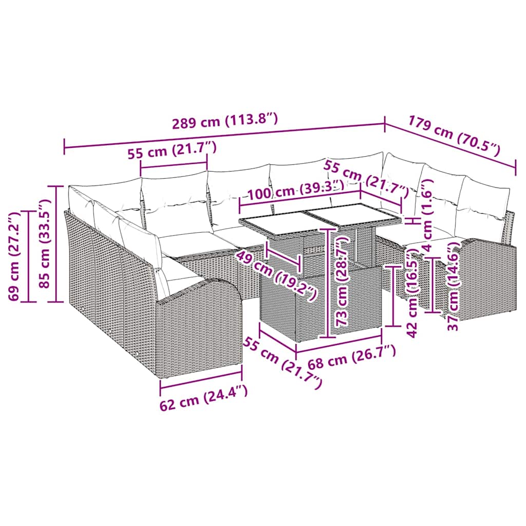 Gartensofa-set mit Speicher 10 pcs Schwarz Poly-Rattan